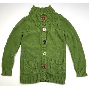 GYMBOREE Girls SMALL (5-6) Fall 2011 Pups & Kisses Green Cable-Knit CARDIGAN EUC
